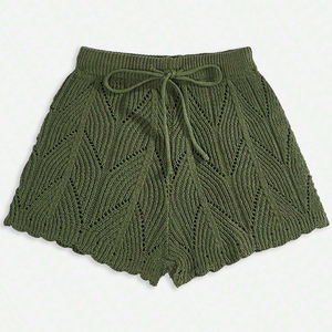 Shorts de punto para mujer con cordón, cintura alta, shorts de playa, casuales de verano, con aberturas, cintura elástica - Product Image 5