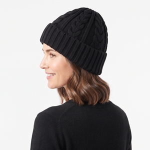 Bonnet unisexe personnalisé en tricot torsadé, épais, en laine et acrylique, noir, pour l'hiver, doux et chaud, idéal pour le ski, les activités de plein air et l'usage quotidien - Product Image 3