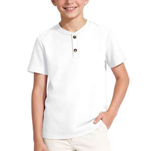 Summer Children School Uniforms Knit <b>Henley</b> T-Shirt Kids White Cotton Short Sleeve Tee Shirts For Boys - Product Image 1