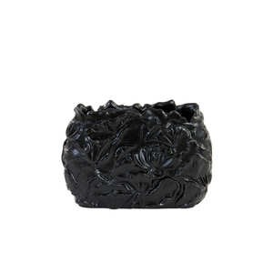 Jarrón de Metal Tallado con Diseño Floral Negro Estilo Antiguo, Recipiente Irregular Impermeable para Flores, Centro de Mesa Decorativo para Sala de Estar - Product Image 1