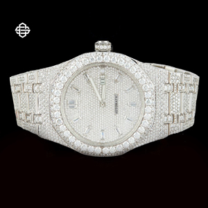 Montre tendance de luxe pour homme, cadran quartz ETA Moissanite, entièrement sertie de diamants, boîtier polygone en acier inoxydable 20 mm, verre - Product Image 1