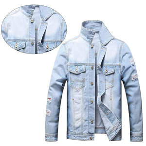 Men's Light Blue <b>Denim</b> <b>Jacket</b> Regular Fit Button Fly Solid Color Casual Autumn Cotton Washable Topstitch - Product Image 3
