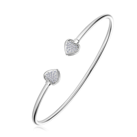 Bracelet ouvert en argent 925 plaqué or avec double cœur incrusté de zircon, bijoux pour femmes, personnalisable, idéal comme cadeau pour les petites amies