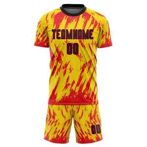 New Season Custom <b>Red</b> & Yellow All Over Sublimation Print Soccer Uniform Quick Dry Jersey Personalized Name Number for Club Team - Product Image 3