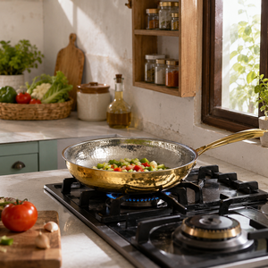 Sartén de Latón Forjado a Mano con Revestimiento de Acero Inoxidable, Utensilios de Cocina de Latón Premium, Compatible con Inducción, Fabricante OEM ODM - Product Image 3