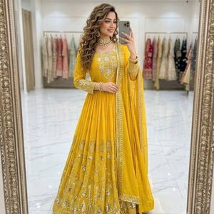 georgette embroidered gown with micro silk <b>pant</b> and <b>sequin</b> dupatta full stitched designer ethnic wear - Product Image 6