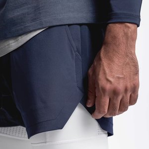 OEM Customized Logo Embroidery Hot Selling Double <b>Layer</b> Quick Dry Breathable Fitness Training Running Shorts Men Sports Short - Product Image 4