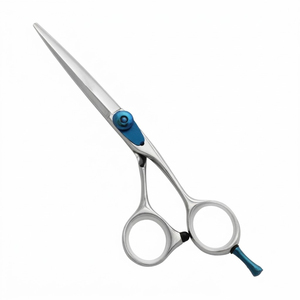 Ciseaux de coiffure professionnels de qualité supérieure en acier inoxydable, cisailles de salon de barbier avec vis réglable bleue - Product Image 1