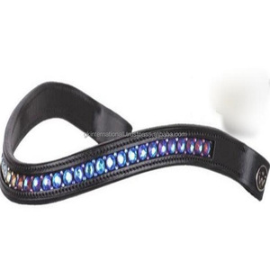 Bande de front en cuir en forme de vague de canal vide avec chaîne en cristal décorative et bouton pression pour fermeture à boucle tailles personnalisées disponibles - Product Image 3