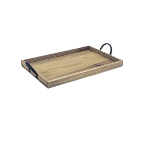 Plateau de service rond en bois moderne avec poignée en laiton, décoratif pour la maison, la salle à manger, le restaurant et le bar - Product Image 3