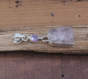 Natural <b>Amethyst</b> Vintage Bezel Setting Row Pendant 925 Sterling Silver Platinum Plated Raw <b>Crystal</b> <b>Necklace</b> Multi-Stone Unisex - Product Image 2