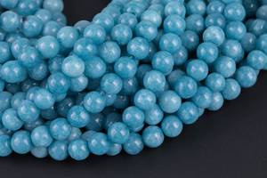Perles de jade aigue-marine foncé naturel, rondes et lisses, perles de jade bleu en vrac pour la fabrication de bijoux, fournisseur de pierres précieuses en gros - Product Image 3