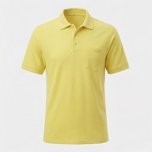 Polo en coton jaune à manches courtes pour homme avec poche, décontracté, respirant, coupe classique, style tissé Oxford uni - Product Image 1