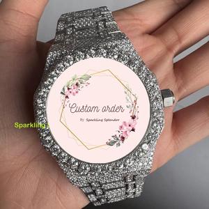 Montre analogique de luxe en moissanite pour homme, quartz, style hip-hop, sertie de cristaux de saphir, bracelet 20 mm - Product Image 2