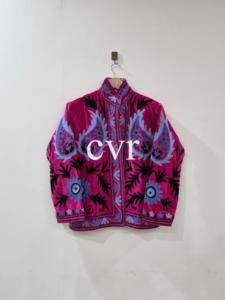 Hand Embroidered Floral <b>Velvet</b> Jacket Mandarin Collar Full Sleeve Women's Winter Elegant Style - Product Image 1