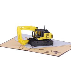 Carte de vœux 3D pop-up faite à la main sur le thème des engins de chantier, carte 3D pop-up, carte 3D en papier artisanal - Product Image 1