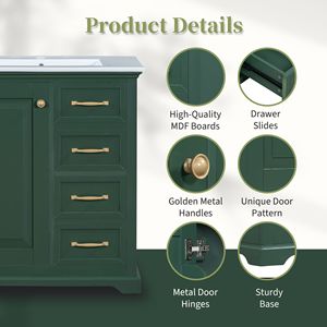 Mobile bagno da 30 pollici con lavabo, struttura solida, in MDF, con cassetti, tutto in un unico pacchetto - Product Image 5