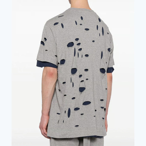 เสื้อยืดยูนิเซ็กซ์ทรงโอเวอร์ไซส์ ขาดๆ รุ่ยๆ ล้างสีแบบแอซิดวอช ผ้าคอตตอนหนา สไตล์วินเทจ ฮิปฮอป สตรีทแวร์ วายทูเค - Product Image 2