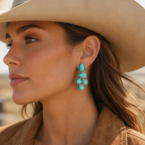 Boucles d'oreilles clous turquoise, style bohème, faites à la main, bijoux en pierres précieuses pour femme, style western cowgirl - Product Image 5