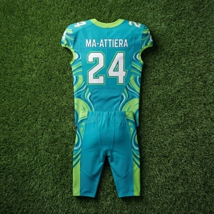 Custom Teal Lime American Football Uniform <b>Padded</b> Jersey <b>Pants</b> Set Team Sports Apparel - Product Image 6