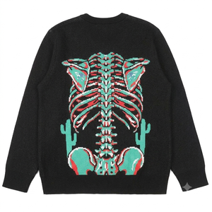 Pull tricoté noir pour homme OEM 2026 avec motif jacquard squelette blanc et cactus vert, logo frontal, pull d'hiver à manches régulières - Product Image 2