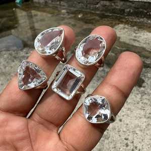 Faceted Clear <b>Crystal</b> Quartz <b>Ring</b> 925 Sterling Silver Statement Jewelry Elegant Gift For Her Minimalist - Product Image 4