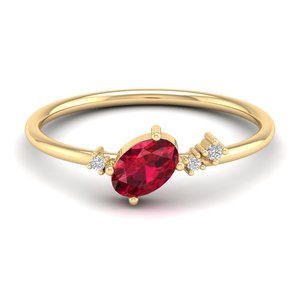 แหวนหมั้นเพชรโมอิสซาไนต์ทองคำแท้ 14K ดีไซน์พิเศษจาก REYES สำหรับผู้หญิง ทรงรูปไข่ทันสมัย ประดับทับทิม 0.5 กะรัต แหวนแต่งงาน - Product Image 6