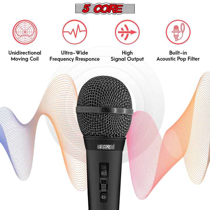 5 CORE Dynamic Vocal Handheld Mic Cardioid Unidirectional Switch XLR Audio Cable for Singing Karaoke Public Speaking Microphone