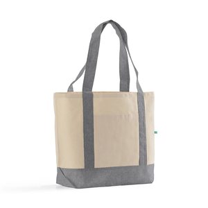 Sac fourre-tout en toile de coton recyclé avec poche avant, sangles verticales, personnalisable avec logo, vente en gros, promotionnel, pour la plage, le marché et le shopping - Product Image 5