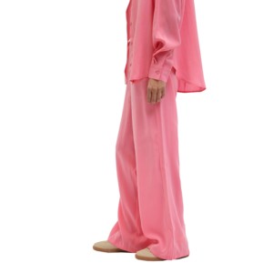 Women's Pink Cotton Wide Leg <b>Pants</b> Solid Color Drawstring Waist Loose Fit Casual <b>Summer</b> Full Length Trousers - Product Image 4