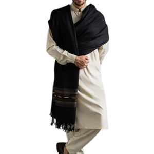 Écharpe longue en laine pour homme, couleur unie, chaude pour l'hiver, avec franges, beige et bleu marine - Product Image 2