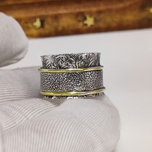 Floral <b>Spinner</b> Band <b>Ring</b> 925 Sterling Silver Handmade Flower Meditation <b>Ring</b> - Product Image 4