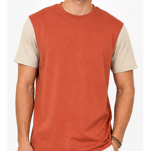Servicio OEM, Camiseta Minimalista de Dos Tonos Naranja para Hombre, Manga en Contraste, Cuello Redondo, Estilo Urbano, Camisetas de Verano Lisas - Product Image 1