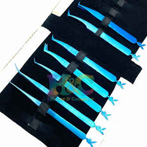 Pinzas Profesionales para Extensión de Pestañas, Juego de Pinzas de Acero Inoxidable, Empaque con Logotipo Personalizado, Alta Calidad, Gran Venta, Color Azul - Product Image 1