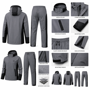 Unisex Gray Solid Lightweight Waterproof Hooded Tracksuit Set with Back <b>Zip</b> Pocket and Other Closure Sporty Style Summer Wear - Product Image 3