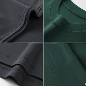 Camiseta de algodón recortada con bordado y estampado personalizado de peso pesado recortada de gran tamaño con dos bolsillos, camisetas de doble bolsillo 300 Gsm para hombres - Product Image 3