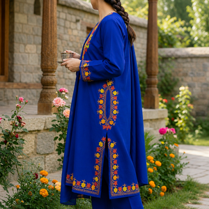 Royal Blue Kashmiri Pheran <b>Kurti</b> with Multicolour Aari Embroidery Buy Direct From Designer - Product Image 2