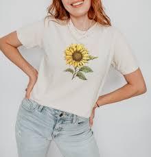 Airy Comfortable Shirt Soft Knit <b>Top</b> Slim Fit Retro <b>Sunflower</b> Tee Crafted From Soft Cotton With Airy Knitted Fabric Comfort - Product Image 2