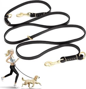 Laisse pour chien en cuir marron rembourrée avec rivets, style classique pour chiens - Product Image 6