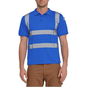 Men's Black Short Sleeve Reflective Safety Polo Shirt Workwear Quick Dry Knitted <b>Fabric</b> Solid Design Regular Length - Product Image 3