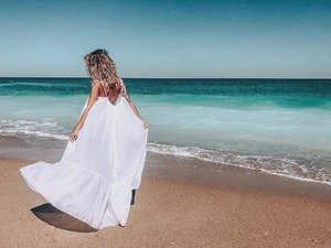 Women's Cotton Voile Maxi Dress <b>Spaghetti</b> <b>Strap</b> White Beach Flowy Summer Resort Wear Sweet Plain Dyed Natural - Product Image 4