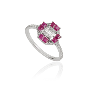 Newly Design Trending Genuine Ruby & Diamond Pure 14K White Gold <b>Stacking</b> Engagement <b>Ring</b> High End Custom Made Jewelry - Product Image 3