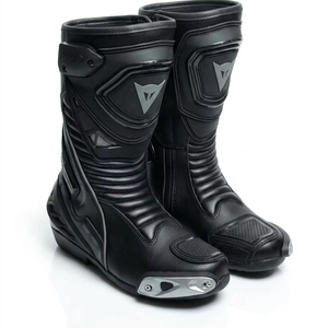 Bottes de moto blanches confortables antidérapantes en cuir véritable imperméables coupe-vent hautes jusqu'au genou toutes saisons avec fermeture éclair - Product Image 1