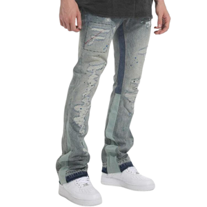 SENSE Dropshipping Venta al por Mayor Jeans de Diseñador Pintados de Alta Gama 100% Algodón Jeans Acampanados para Hombre - Product Image 4