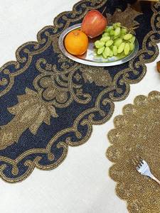 <b>Black</b> Gold Beaded Luxury Table <b>Runner</b> Fabric Handmade Eco-Friendly Durable Mats - Product Image 6