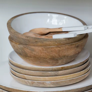 Cuenco de madera de mango personalizado al por mayor para vajilla, cuencos decorativos de madera hechos a mano con estampado de esmalte elegante - Product Image 1