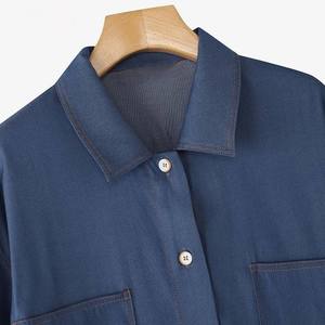 Camisa de Manga Corta de Mezclilla 100% Algodón Ligera con Estampado Floral Vintage para Mujer, Transpirable, Ecológica, para Todas las Temporadas, Estilo Casual Chic - Product Image 4