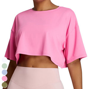 T-shirt court pour femme, tissu en coton doux, respirant et confortable, idéal pour les tenues décontractées, le sport ou les séances de gym. - Product Image 4