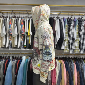 เสื้อฮู้ดดี้ผู้ชายแบบวินเทจ ผลิตตามสั่ง (OEM) ผ้าฝ้ายฟลีซ 100% เป็นมิตรกับสิ่งแวดล้อม สำหรับฤดูหนาว คุณภาพสูง เนื้อผ้าหนา ปักลายเพชรทั้งตัว - Product Image 2