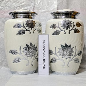 Sunflower Engraved Premium Metal <b>Urns</b> - <b>Large</b> Adult Cremation <b>Urn</b> for Human Ashes - Handcrafted India Funeral <b>Urns</b> Supplies Bulk - Product Image 1